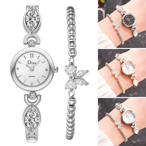 

wristwatches fashion women casual watch elegant rhinestones round dial alloy band for girls party d88, Slivery;brown