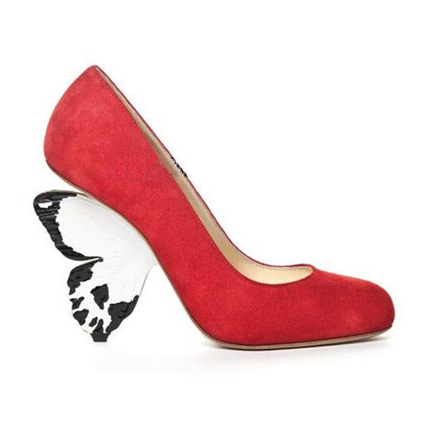 

strange style butterfly high heels velvet round toe red pink escarpins femme 2021 party wedding slip on pumps bride shoes woman sandals, Black
