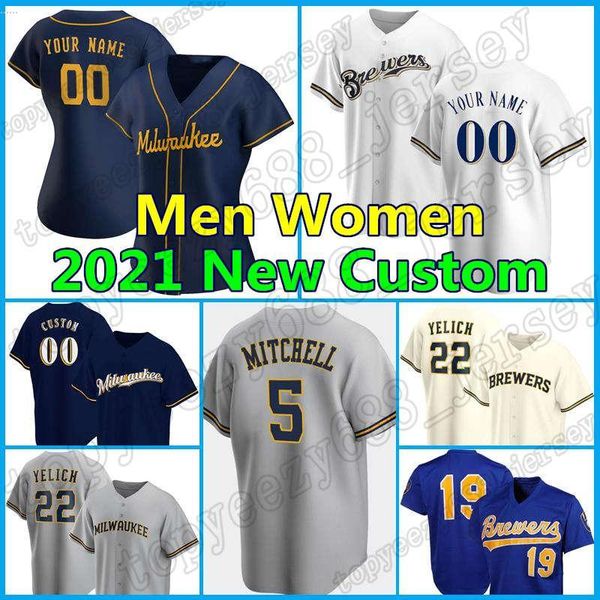 

custom 22 christian yelich baseball brewers 6 lorenzo cain 19 robin yount jersey 53 brandon woodruff eric thames keon broxton mens women, Blue;black
