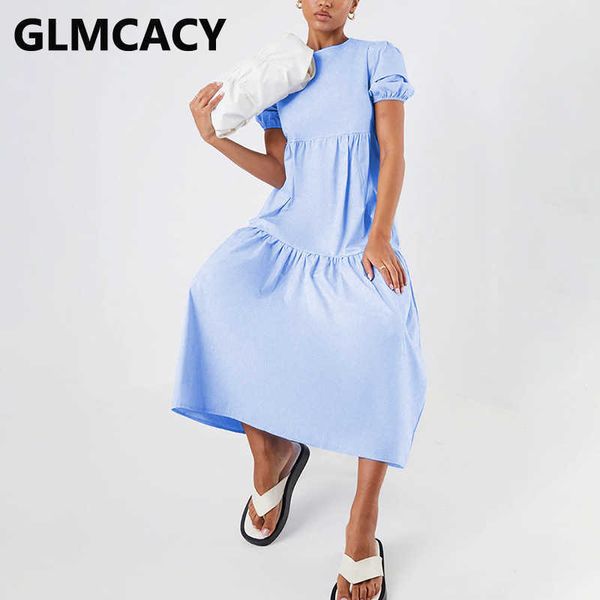 

women o-neck short sleeve loose style solid color midi dress 210702, Black;gray