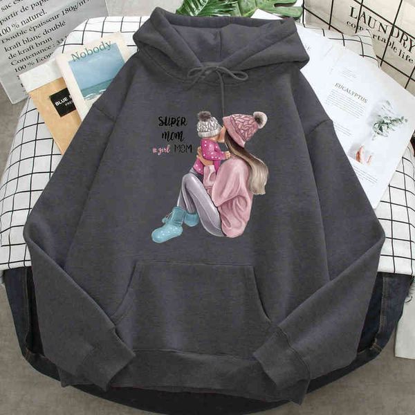 Regalo mamma Felpa con stampa bambino carino Felpa con cappuccio in pile autunno con cappuccio Felpa con cappuccio Harajuku retrò Streetwear Felpe con cappuccio uomo fumetto di alta qualità H1227