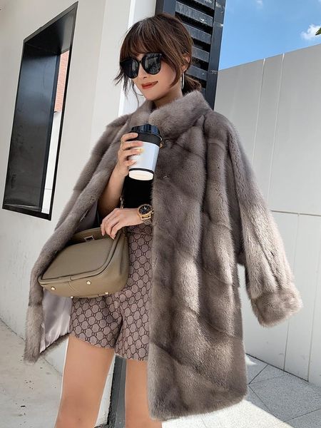 

women's fur & faux fashion luxury mink coat elegant jacket 2021 genuine female women coats manteau femme zjt434, Black