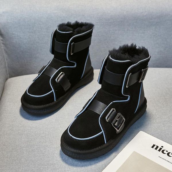 

boots 2021 winter snow women plus velvet cotton warm shoes non-slip real hair nubuck leather, Black