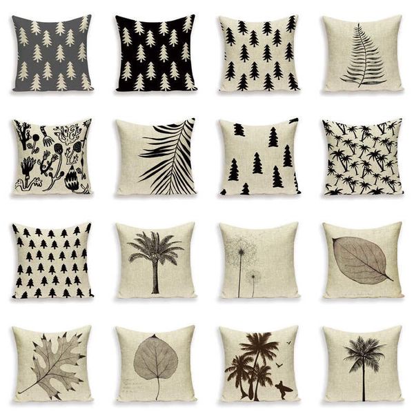 

cushion/decorative pillow retro simple cushions case scandinavian pine tree covers outdoor linen home decorating black leaf lumbar cushion c