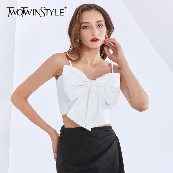 

patchwork bowknot vest for women square collar sleeveless sling off shouder loose vests female clothing 210524, White