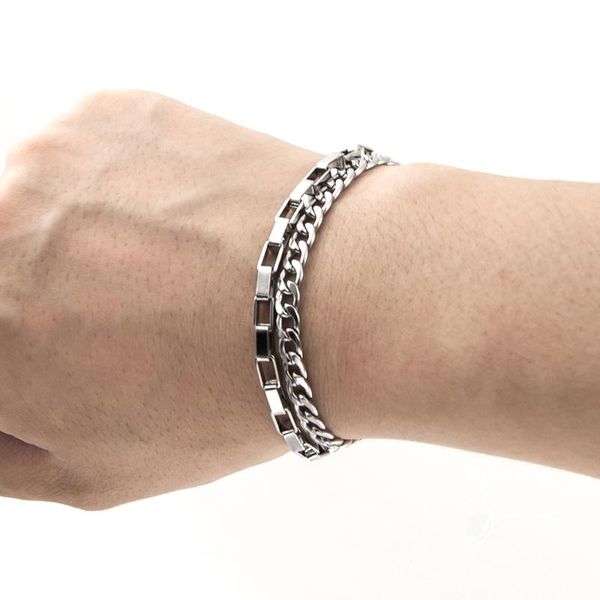

link, chain men's bracelet double men silver stainless steel box cuba link bracelets male punk jewelry pulsera hombre, Black