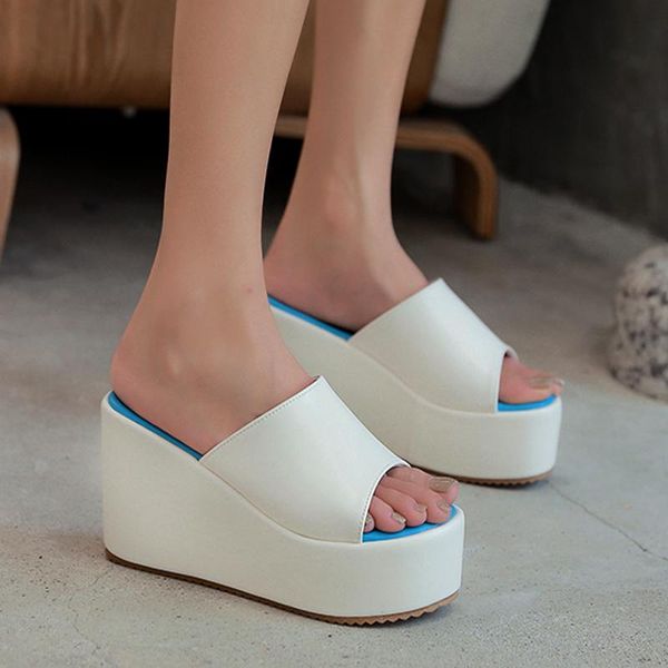

sandals wedges heel muffin color matching women open toe slippers size 34-40, Black