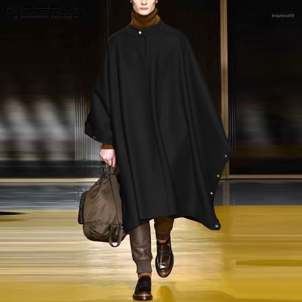 

men's trench coats incerun americen style men retro cloak casual streetwear party nightclubs overcoat male fashion over-the-knee s-5xl, Tan;black