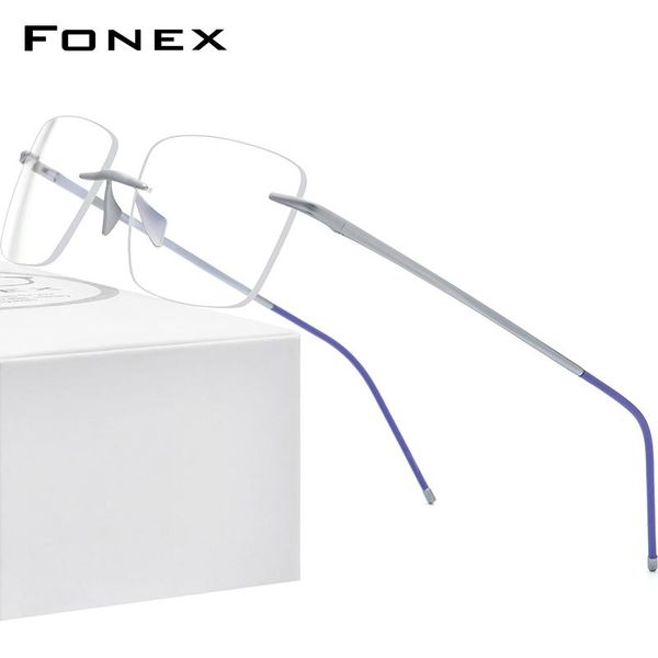 

fashion sunglasses frames fonex pure titanium glasses frame men 2021 women rimless prescription square eyeglasses frameless myopia optical e, Black