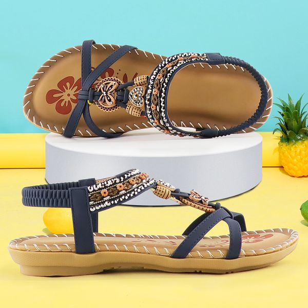 2021 Sandali per le vacanze Sandali da donna stampati con fiori Sandali da passeggio da donna Morbidi con plateau Scarpe da spiaggia estive con perline