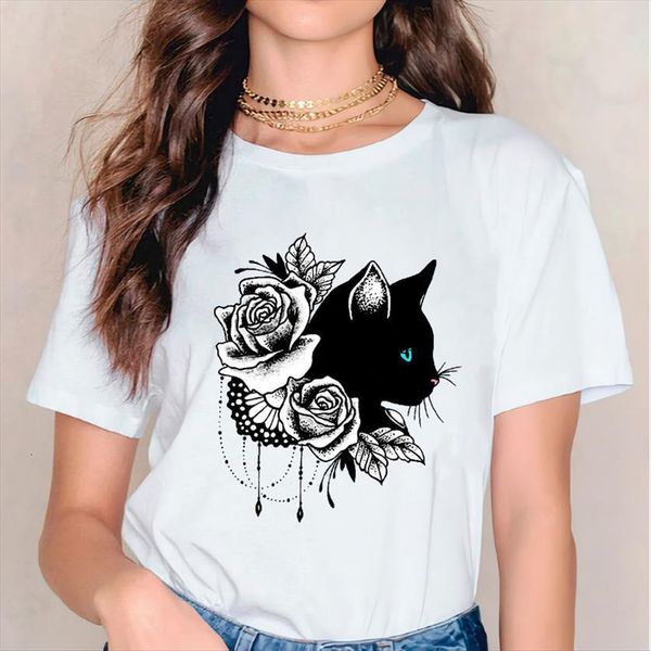 

cat flower floral cute womens t shirts printed cartoon clothes tshirts ladies graphic female tee clothing, White