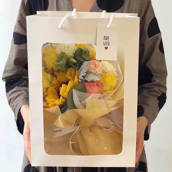 

tote gift paper bag with pvc transparent window creative birthday wedding party flower box packaging wrap