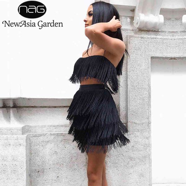 

newasia garden fringe dress red christmas party dress two piece women tassel black dress elegant mini autumn dresses winter 210413, Black;gray