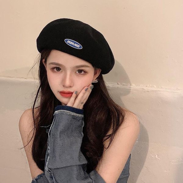 

berets 2021 female style thin breathable beret trendy ins fashion painter cap cute letter wild, Blue;gray