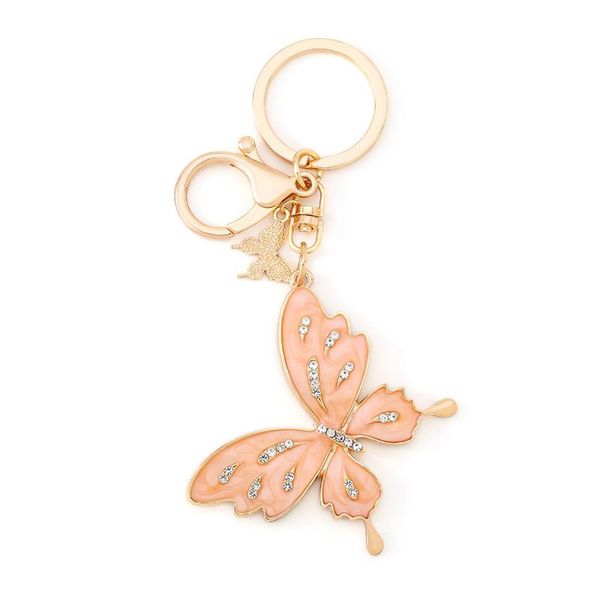 

keychains fashion trendy beautiful double butterfly keychain rhinestone jungle animal jewelry women girl bag trinket car keyring, Silver