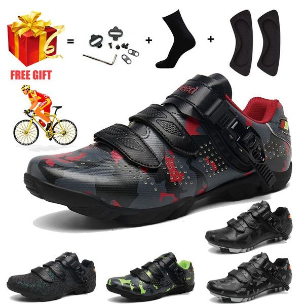 

men's mountain bike shoes women self-locking camouflage triathlon mtb sneakers male road racing cycling custom footwear, Black