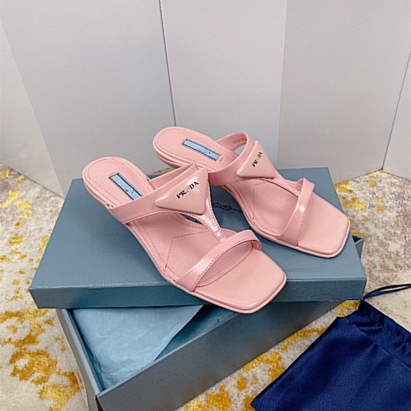 

slipper p family triangle square sandals women's 2021 summer new black open toe thin heel slippers, versatile silk women's shoeszl