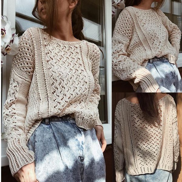 

women's sweaters 2021 winter elegant women sweater casual fashion hollow out o-neck loose knitted, White;black
