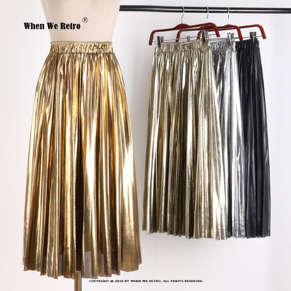 

skirts elegant women midi skirt vd1824 high waist black silver gold solid color pleated