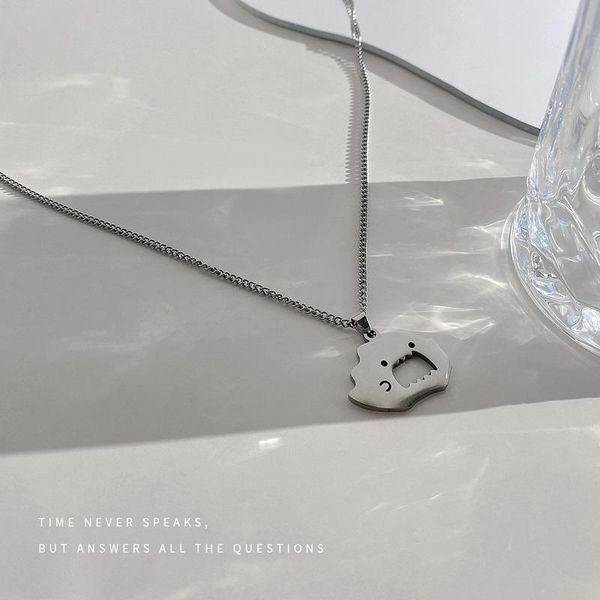 

chains necklaces woman cartoon monster necklace man pendant chain lovers silver color trendy korean stainless steel hip hop collares