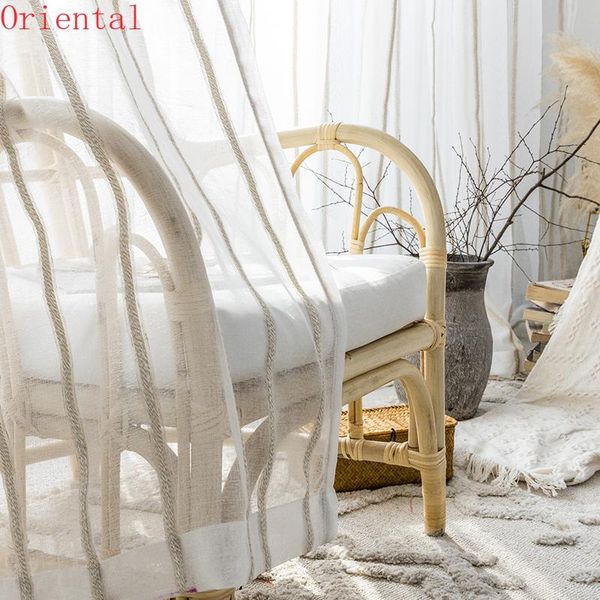 

japanese type contracted cotton linen stripe yarn curtains living room gauze shade kitchen bedroom sitting curtain & drapes