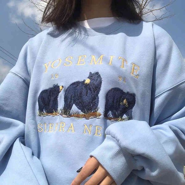 

hoodies graphic sweatshirts vintage small bear embroidery oversized hoodies women cotton loose long sleeve autumn hoodie obth, Black
