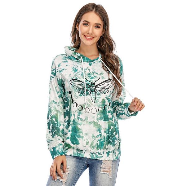 

women's hoodies & sweatshirts autumn and winter plus size hoodie women sweatshirt butterfly print hooded polka dot pullover loose stree, Black