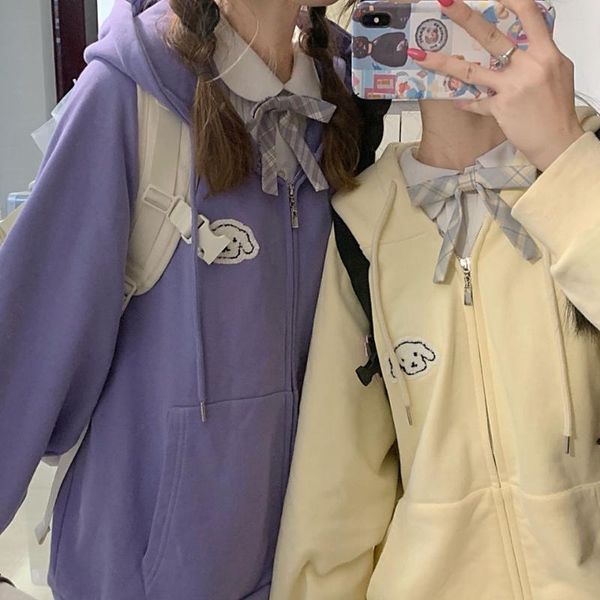 

women's hoodies & sweatshirts autumn dog print women men harajuku sweatshirt loose zipper hoodie pockets casual cartoon cool kawaii gi, Black