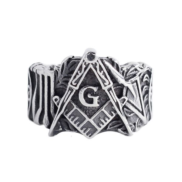

medieval templar stainless steel personality trend masonic men's ring, Silver