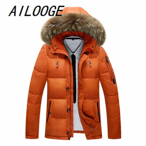 

2021 new thick warm with raccoon fur collar hood jacket men winter coats casual 90% white duck down mens jackets and coat parkas, Black