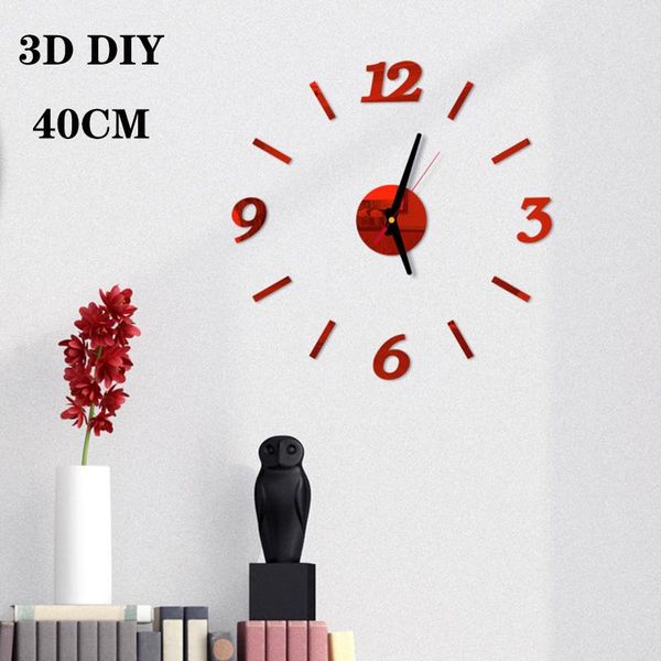

wall clocks 3d diy mini home clock acrylic mirror stickers living room quartz needle self adhesive hanging watch for decoration