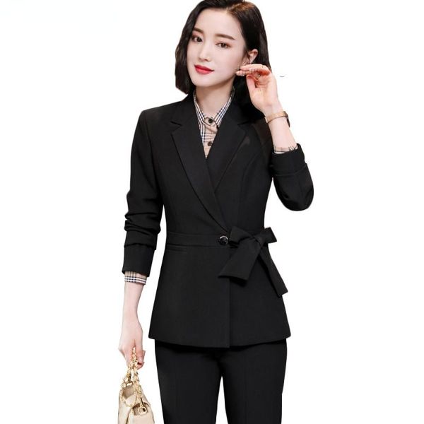 

women's two piece pants elegant ladies pant suits with bow women blazer and trousers black purple blue 2 set for el office work wear su, White