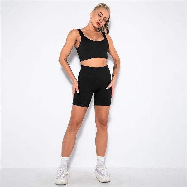 

yoga outfit shorts sets women seamless sports suit gym clothes fitness set clothing ribbed u collar workout outfits