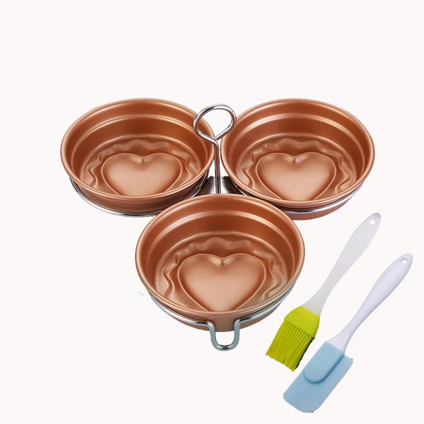 Ovo de aço inoxidável Ovo Poacher Pan Inserir ferramentas non Stick 3 copos de ovos escalfados xícaras de coração cozido ovo fabricante phjk2104