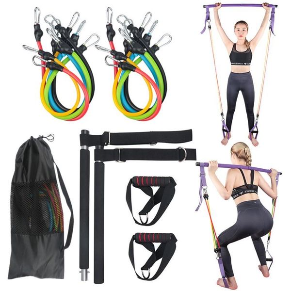 

multifunctional pilates bar set portable yoga exerciser resistance band stretching training home gym fitness equipment bands