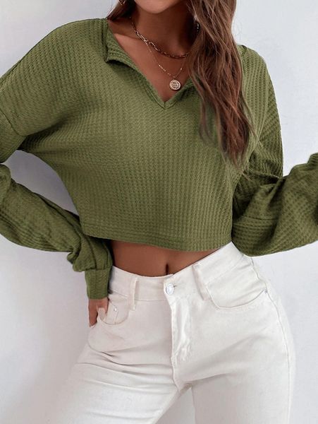 

drop shoulder waffle knit tee t92v#, White