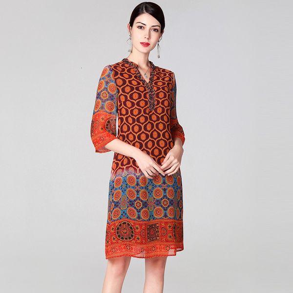 

casual dresses dress vintage spring summer style woman v-neck beading ethnic print 3/4 sleeve knee-length straight dress oversize aaz4, Black;gray