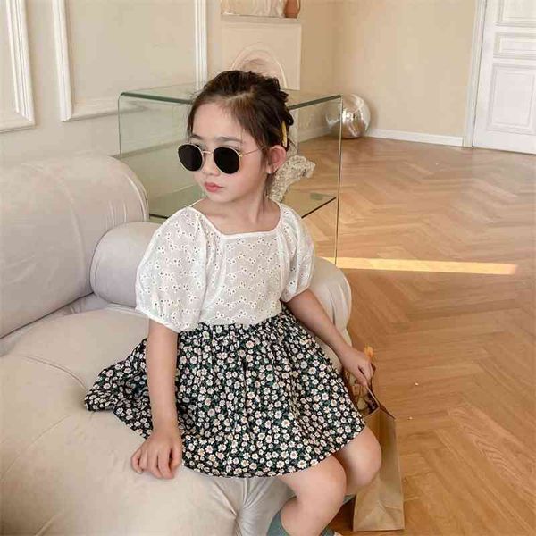 

summer arrival girls fashion princess 2 pieces suit floral skirt kids 210528, White