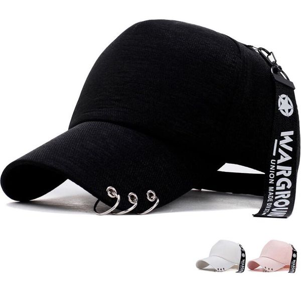 Moda Ferro Anel Mulheres Homens Chapéus Ajustável Preto Preto Cor Impressão Graffiti All-Correspondência Boné de Beisebol para Masculino Feminino Street Caps