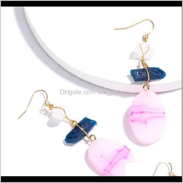 

charm jewelry drop delivery 2021 fashion personality oval resin temperament hook pendant korean earrings female national style ear accessori, Golden