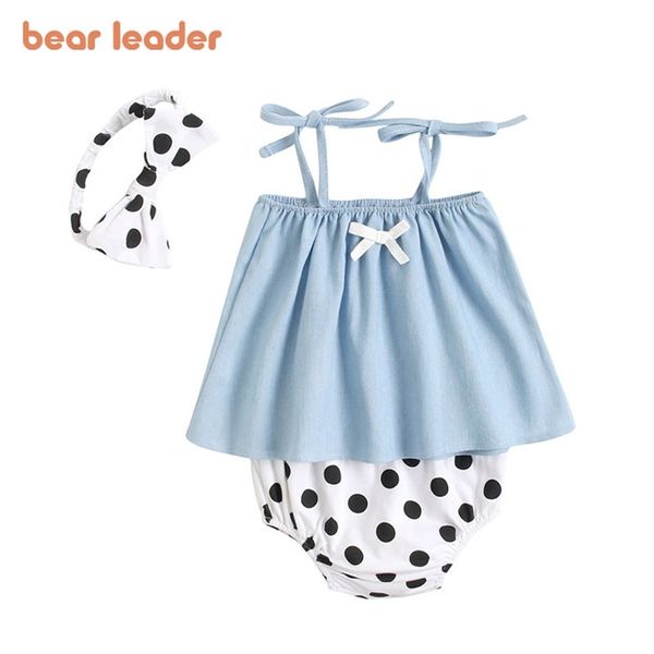 Bebê nascido vestuário casual conjuntos de verão meninas suspender veste e bolinhas shorts roupas de criança com headband arco 210429