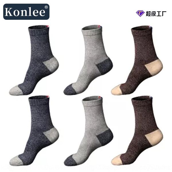 

twXw towel bottom middle tube men's sole heel warm towel terry thickened warm casual cotton socks men's socks, Black