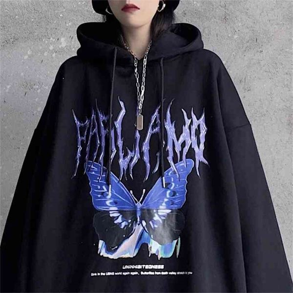 

dark hoodie autumn korean oversize loose gothic sweatshirt streetwear harajuku punk women's 210809, Black