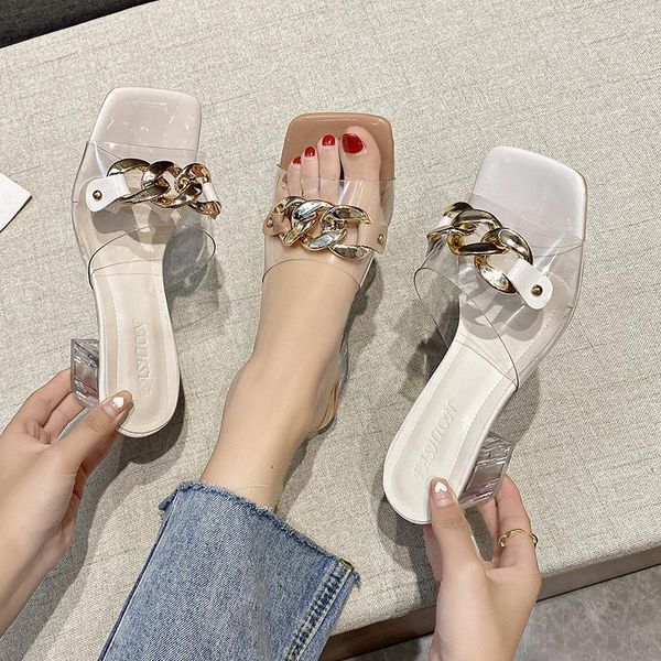 

slippers low shoes women summer square heel lady pantofle luxury slides block girl 2021 designer rome fabric rubber hoof heels b, Black