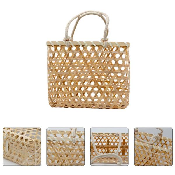 

storage baskets 1pc creative bamboo woven basket flower fruit (wood color)