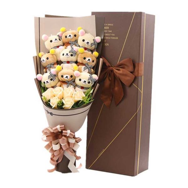 Niedlicher Teddybär Stofftier Plüschtier Cartoon Blumenstrauß Geschenkbox Kreativer Geburtstag Valentinstag Weihnachtsgeschenk Q0727