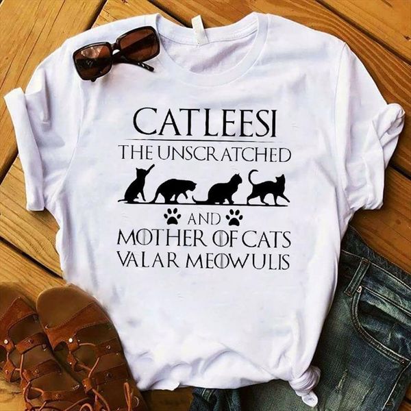 

mother of cat paw womens print short sleeve loose tee female graphic, White