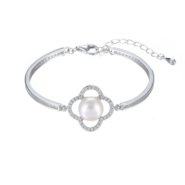

s065 fashion creative clover pearl bracelet women's silver hand jewelry, Black