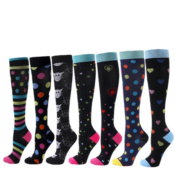 

men's socks running men women compression halloween cat dot heart shaped fit hiking flight travel, Black