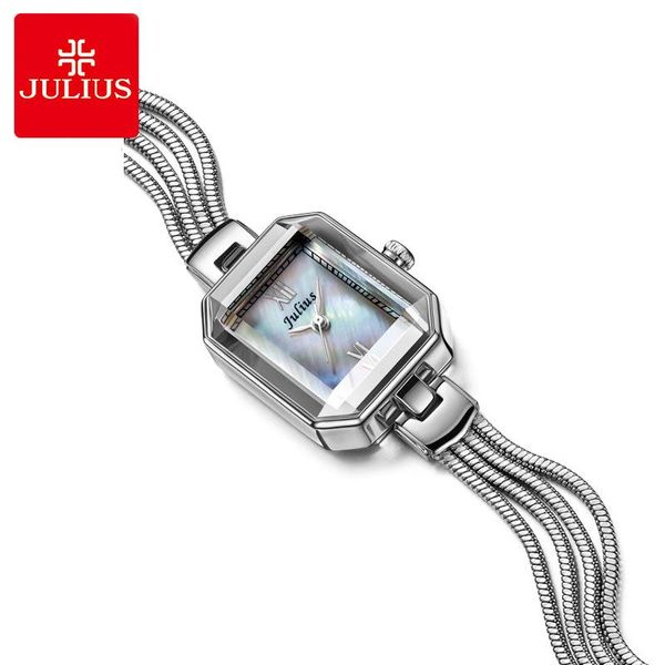 

wristwatches julius women's watch japan quartz hours fine fashion snake chain bracelet band clock rectangle shell girl's christmas, Slivery;brown